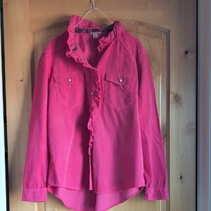 Sundance Hot Pink Ruffled Blouse, Micro Cord, Size Medium